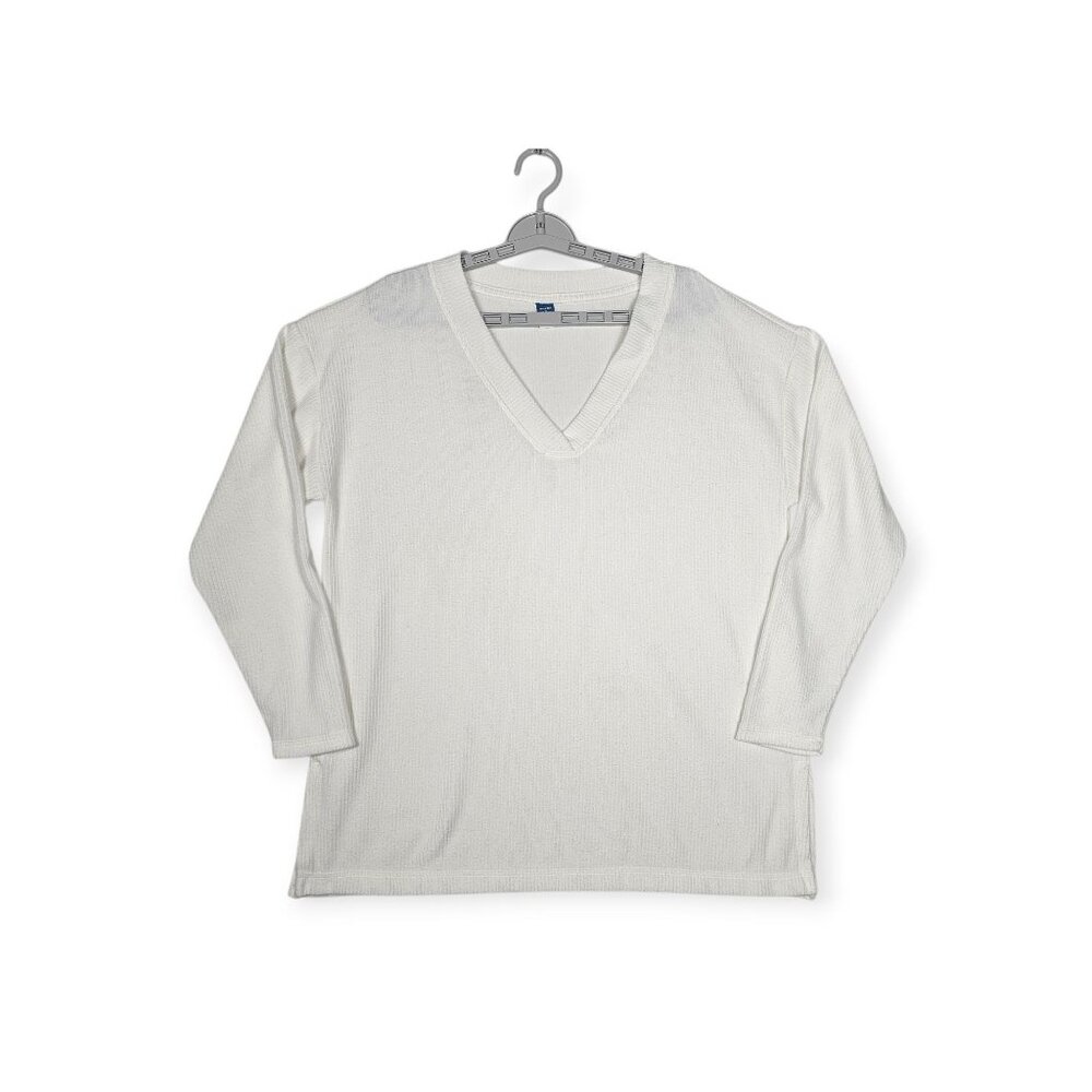 Old Navy Plush Tee Women's Medium Sea Salt White V-Neck Long Sleeve Soft